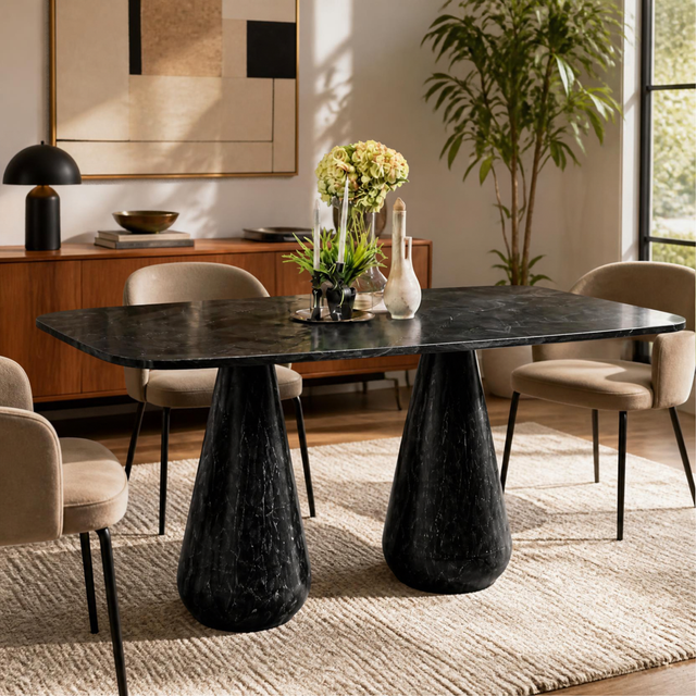 Marine Black Drop 4-Pillar Dining Table