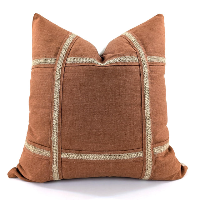 Jute Nano Grid Talina Cushion Cover, Rust Grid Design, 52x52cm