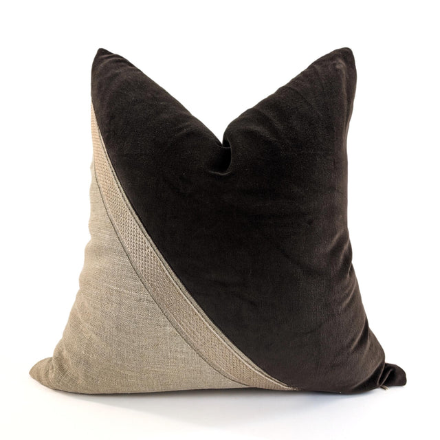 Modern Sash Linen Cotton Cushion Cover, Contemporary Color Block Design, 52x52cm