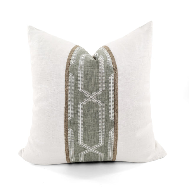 Cross Town Sage Linen Blend Cushion Cover, Geometric Stripe Design