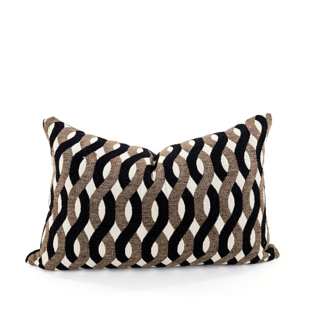Intertwined Wave Jacquard Cushion Cover, Black & Taupe, 38x58cm