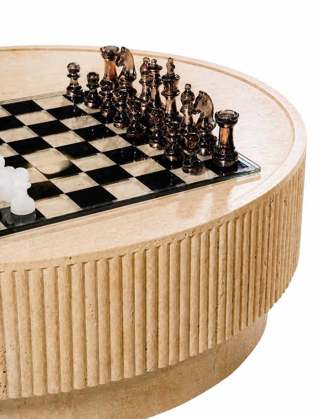 Round Fluted Travertine Coffee Table