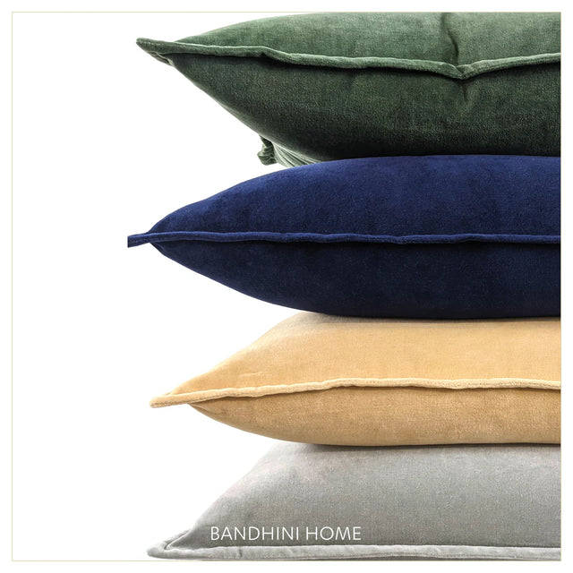 Bandhini Premium Cotton Velvet Cushion Cover with Flange Edge, Olive Green, 52x52cm