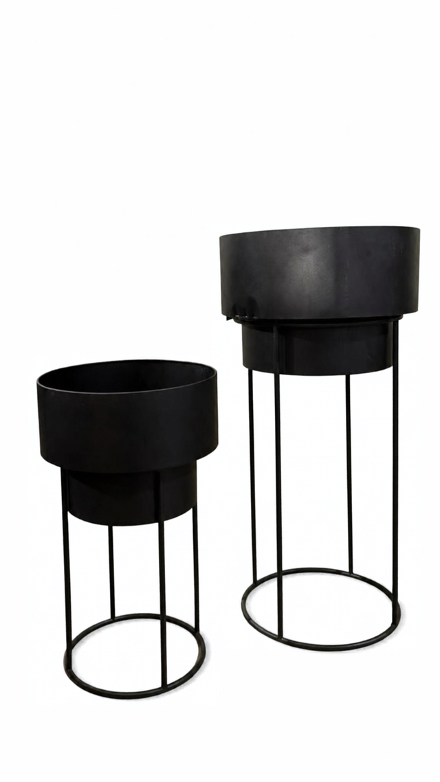 Planter Metal Black S/2 38*38*75.5 cm