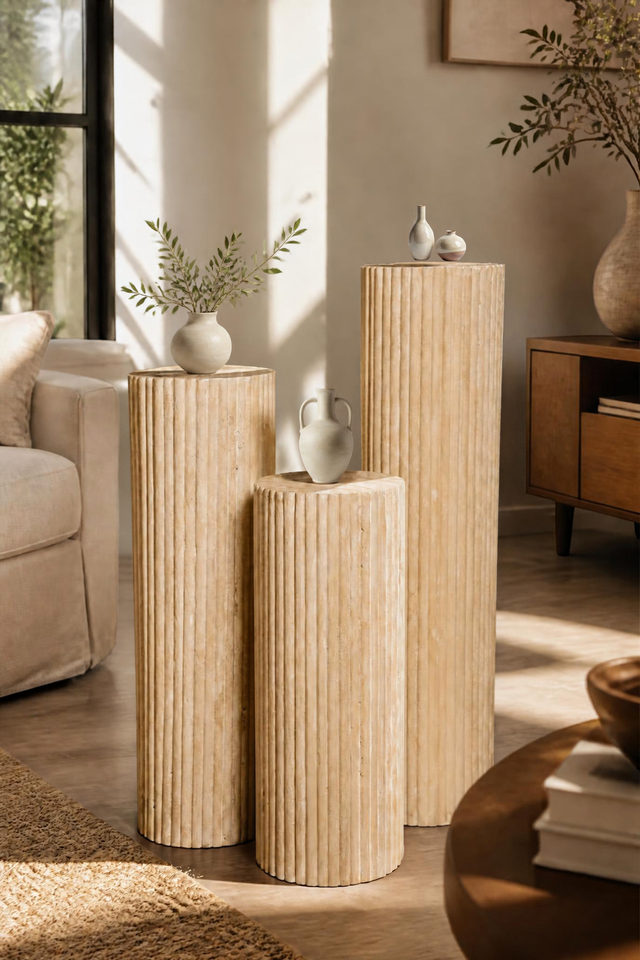 Round Fluted Travertine Plinth