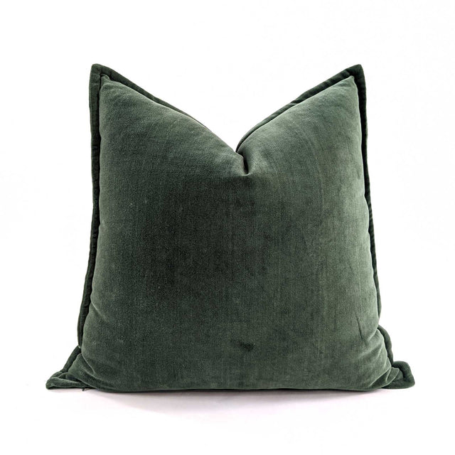 Bandhini Premium Cotton Velvet Cushion Cover with Flange Edge, Olive Green, 52x52cm