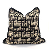 Lattice Fringe Cushion Cover, Black Geometric Jacquard, 52x52cm