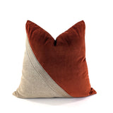 Modern Sash Cushion Cover, Rust & Natural Color Block Design, 52x52cm
