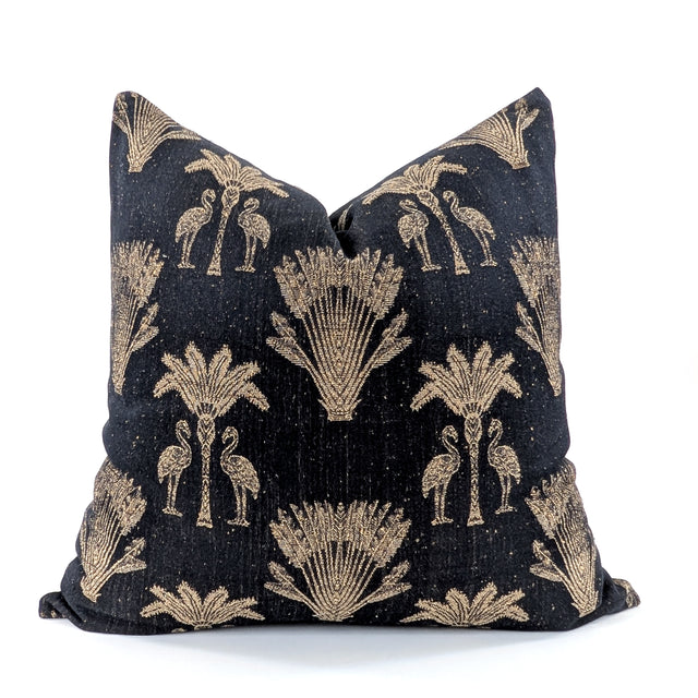 Palm & Flamingo Jacquard Cushion Cover, Black & Gold, 52x52cm