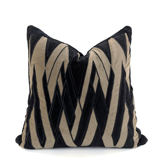 Sapphire Velvet Appliqué Cushion Cover, Black & Beige, 52x52cm