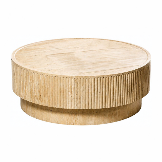 Round Fluted Travertine Coffee Table