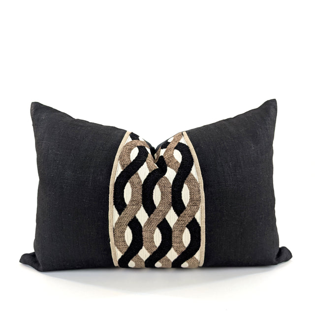 Intertwined Sash Accent Cushion Cover, Black, 38x58cm