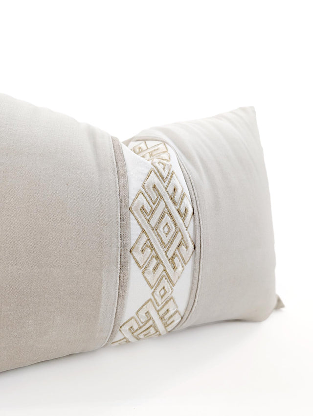 Jewel Embroidered Sash Cushion Cover, Champagne