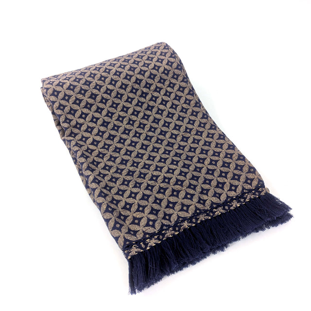 Navy Cymbal Jacquard Woven Throw with Decorative Fringe, 117x183cm
