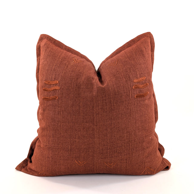 Cuba Embroidered Linen Cushion Cover, Rust, 48x48cm
