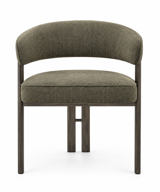 Duct Dining Chair with Armrest, Dark Olive Bouclé
