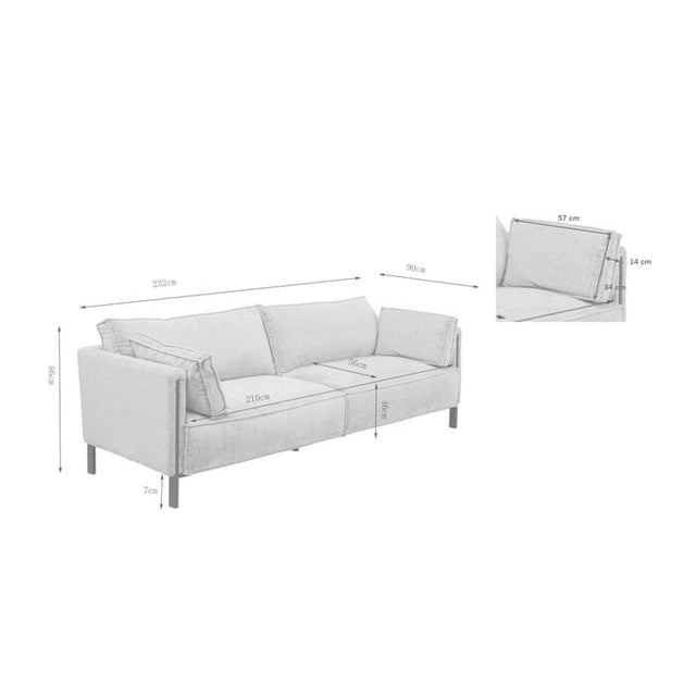 Sofa 3-Seater Victor Beige 233cm