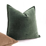 Bandhini Premium Cotton Velvet Cushion Cover with Flange Edge, Olive Green, 52x52cm