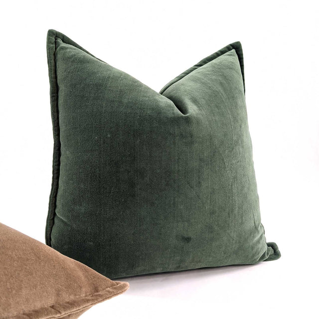 Bandhini Premium Cotton Velvet Cushion Cover with Flange Edge, Olive Green, 52x52cm
