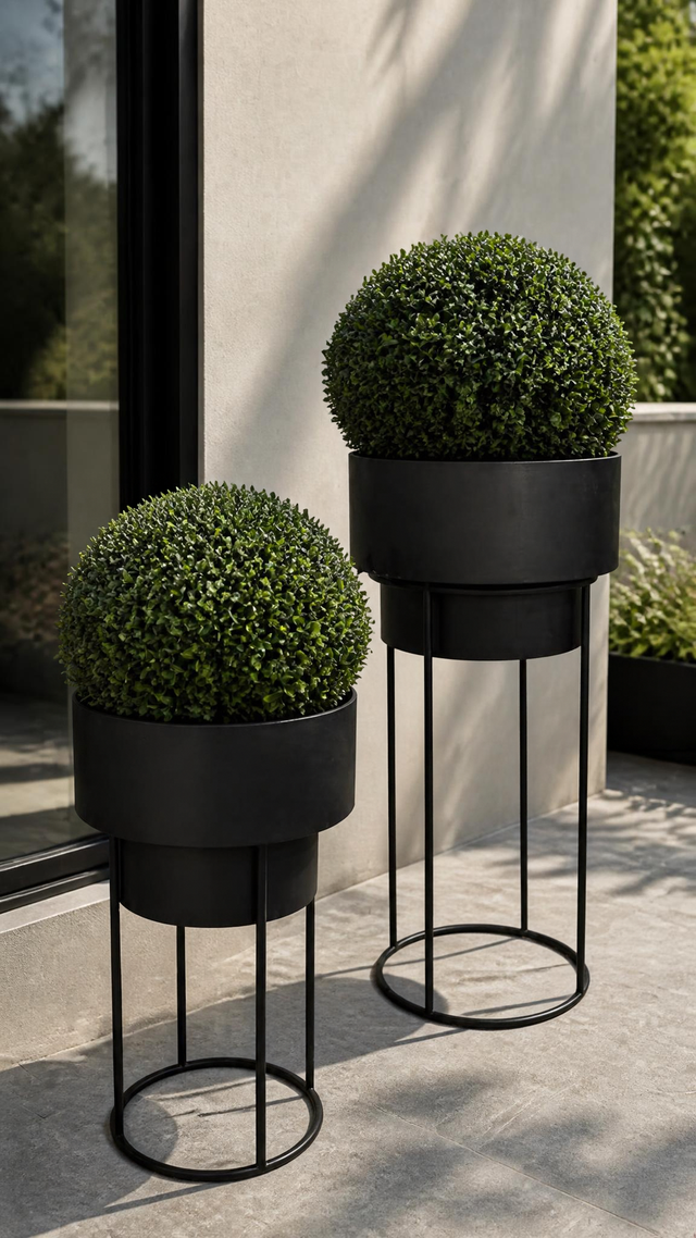 Planter Metal Black S/2 38*38*75.5 cm