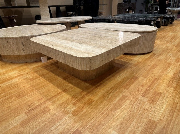 Travertine Fluted Top Square Coffee Table