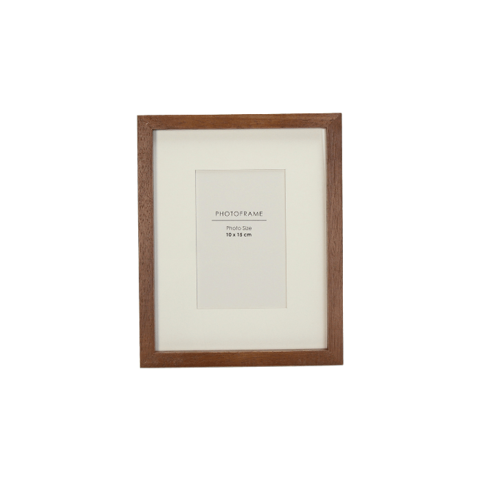 A brown rubberwood photo frame measuring 10x15cm